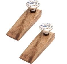 2 Pieces Blue Bird Golden Berry Ceramic Floral Wooden Door Stopper